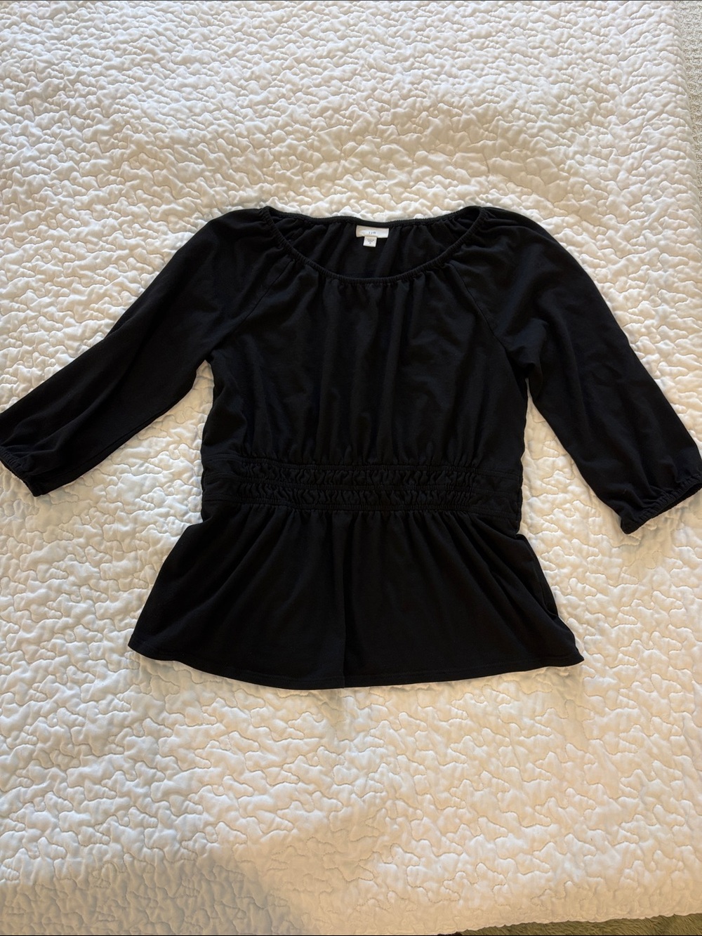 J. Jill Black Peplum Waist Three-Quarter Sleeve Top